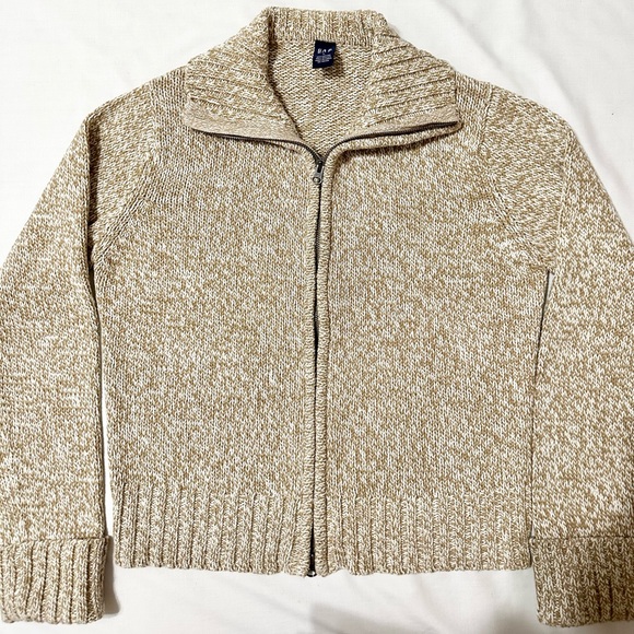 Vintage Gap Women’s Chunky Knit Sweater w/Full Zip Front, Marled Camel/White - L - Picture 6 of 15